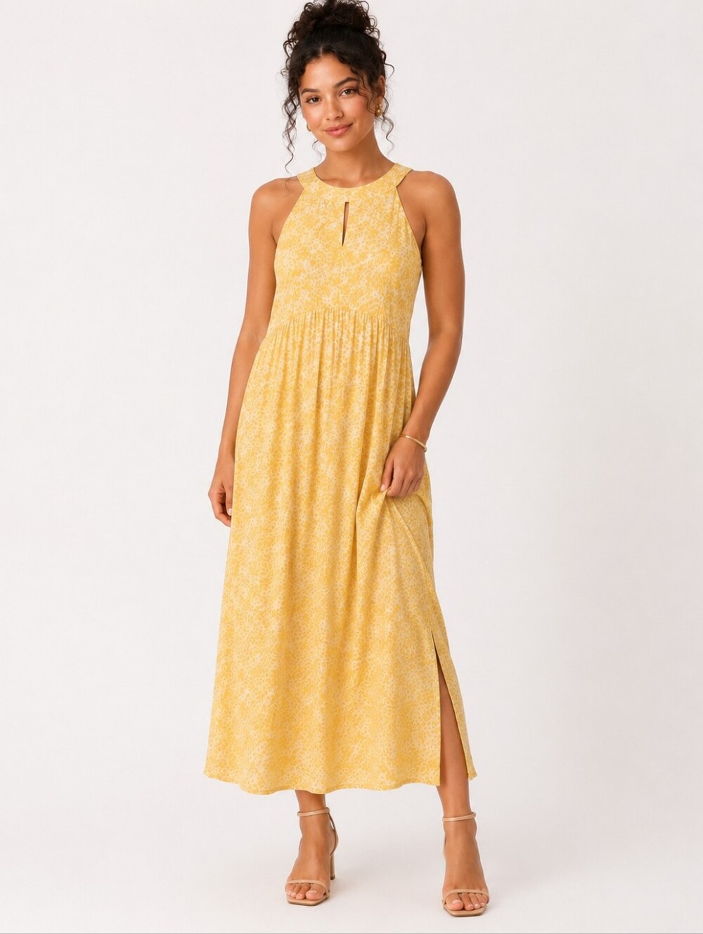 Ann Taylor Factory Yellow Floral Maxi Dress Petite 2P Smocked Boho